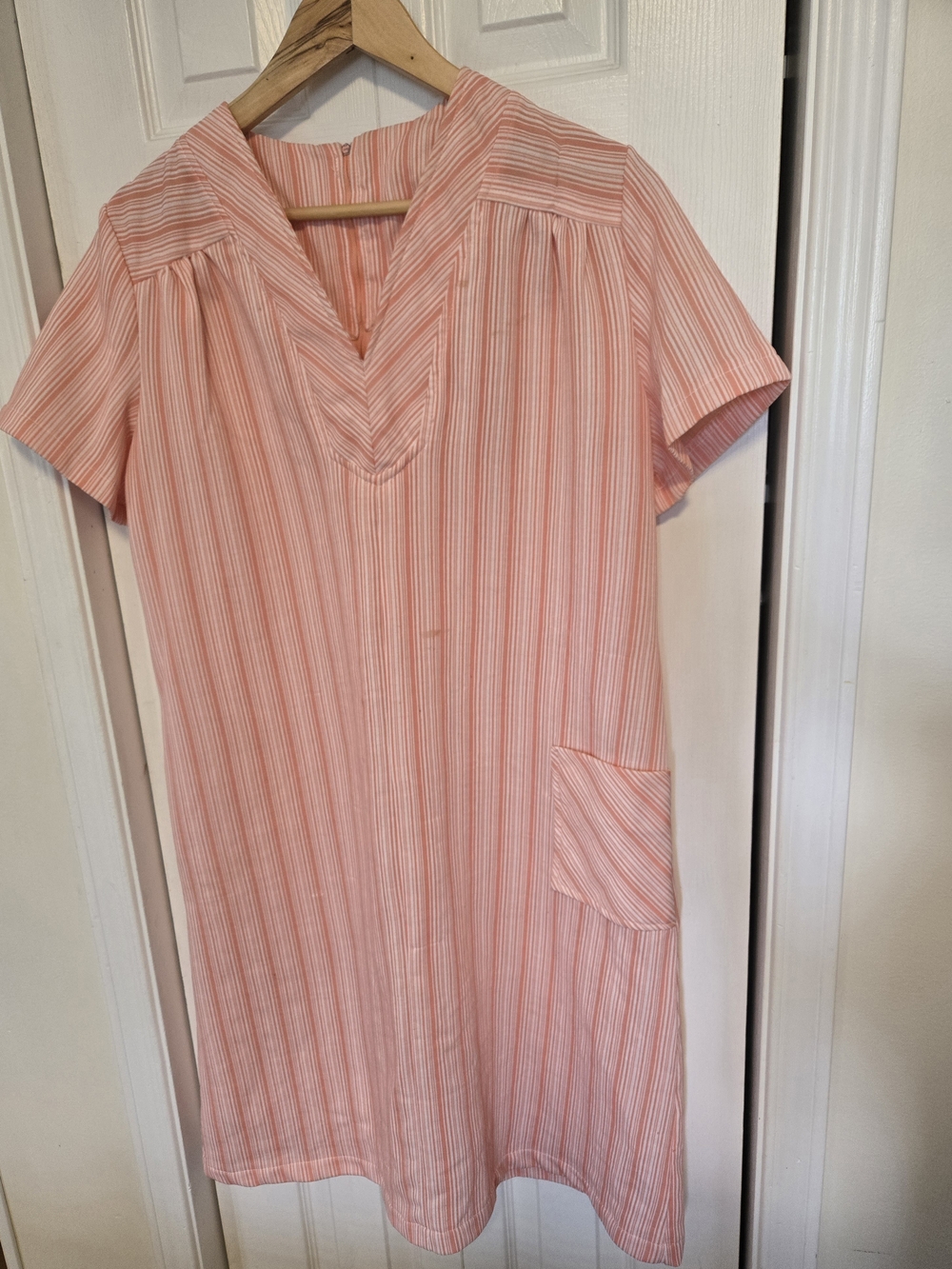 Striped Orange And Cream Poly Knit Shift Dress L/XL